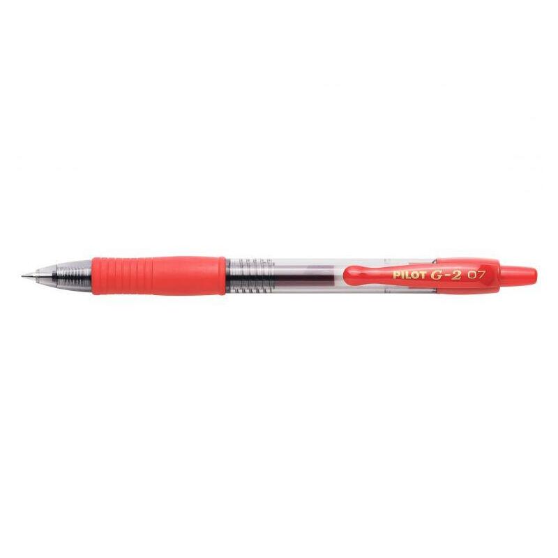 Pack 12 Unidades Pilot Boligrafo De Gel G2 Rollerball Retractil - Recargable - Punta De Bola Redonda 0.7mm - Trazo 0.32mm - Grip Ergonomico - Color Rojo