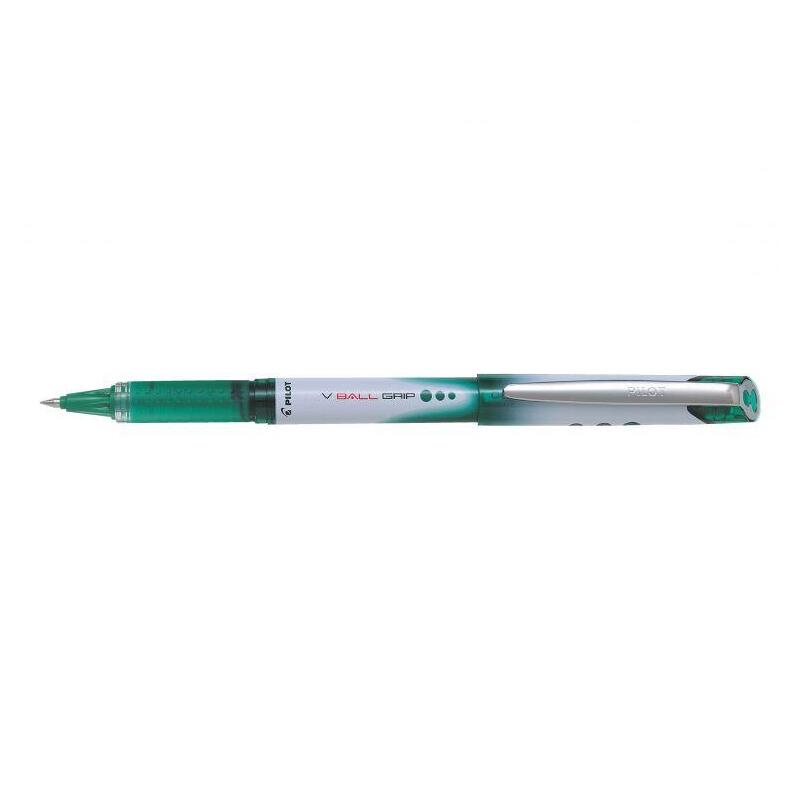 Pack 12 Unidades Pilot Boligrafo De Tinta Liquida V Ball Grip 05 - Punta De Bola Conica 0.5mm - Trazo 0.3mm - Grip De Goma - Color Verde