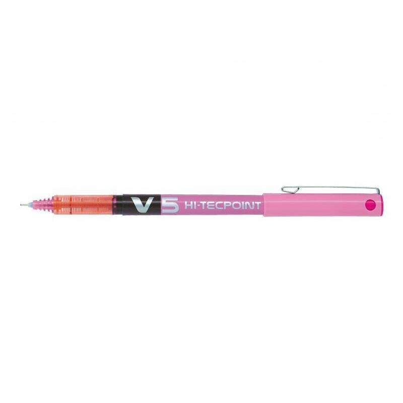 Pack 12 Unidades Pilot Boligrafo De Tinta Liquida V5 Hi-Tecpoint Rollerball - Punta Fina De Aguja 0.5mm - Trazo 0.3mm - Color Rosa