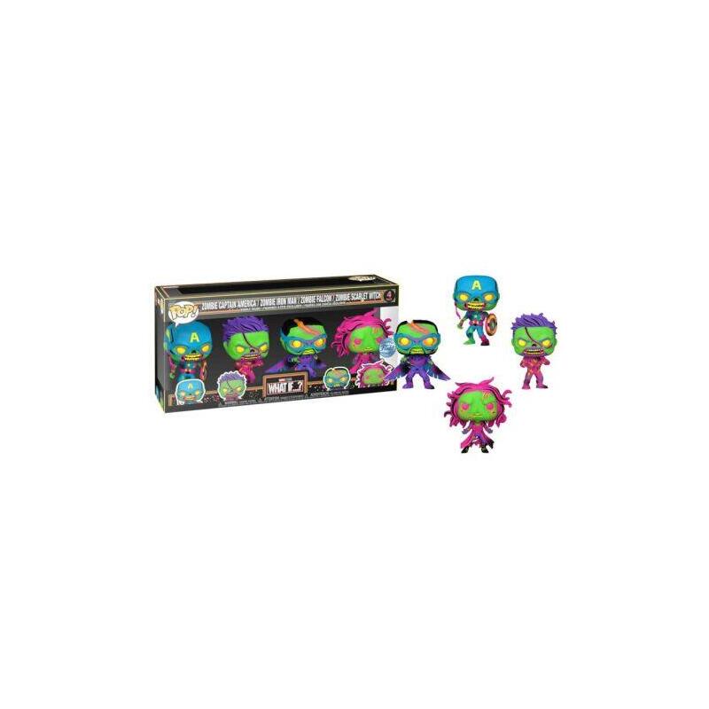 Pack 4 Funko Pop Capitán Zombie, Iron Man Zombie, Falcon Zmbie Y Bruja Escarlata Zombie - What If.. Edición Especial - 889698691161
