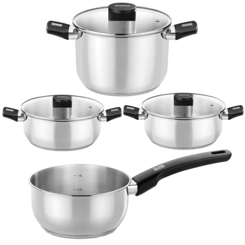 Pack Batería De Cocina Elite Monix M240001 Cazo Ø14cm Ollas Ø24cm Cacerolas Ø20 24cm Acero Inoxidable Apta Para Inducción