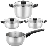 Pack Batería De Cocina Elite Monix M240001 Cazo Ø14cm Ollas Ø24cm Cacerolas Ø20 24cm Acero Inoxidable Apta Para Inducción