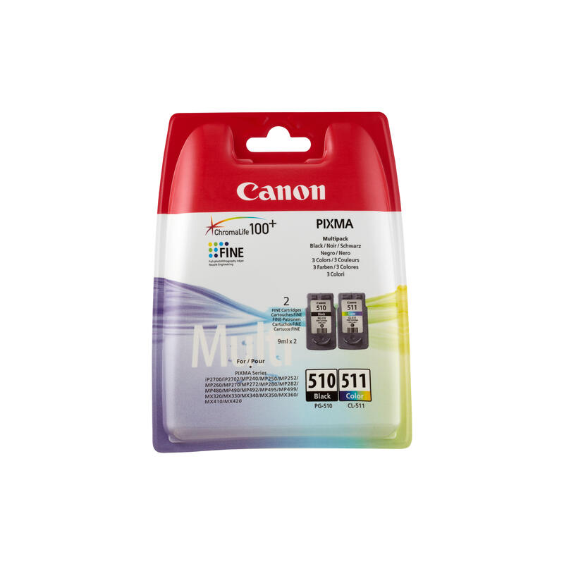 Pack Cartucho Original Canon Pg510/Cl511 Bk+C+M+Y - 2970b010 Ml-9pag-244