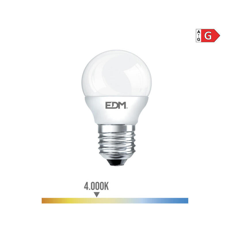 Pack De 10 Unidades - Bombilla Esferica Led E27 5w 400lm 4000k Luz Dia Ø4,5x8cm Edm