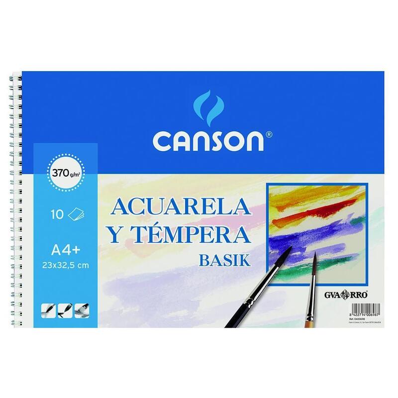 Pack De 10 Unidades Canson Bloc Acuarela Y Témpera Basik Espiral 10 Hojas 370gr 23x32,5cm