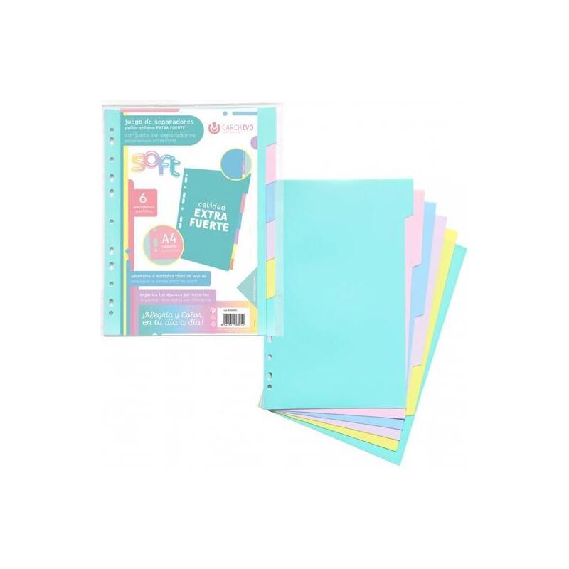 Pack De 10 Unidades Carchivo Separadores 6 Posiciones A4 Pp Extra Fuerte Colores Soft