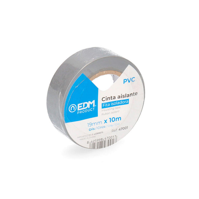 Pack De 10 Unidades - Cinta Aislante 10m X 19mm Gris Edm Calidad "Supra"