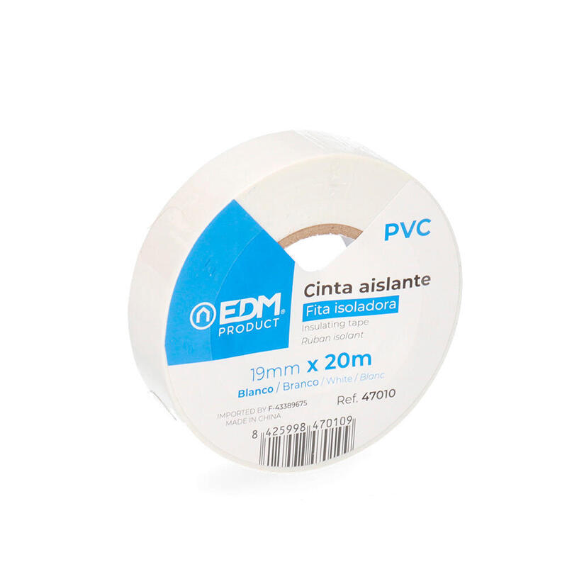 Pack De 10 Unidades - Cinta Aislante 20m X 19mm Blanca Edm Calidad "Supra"
