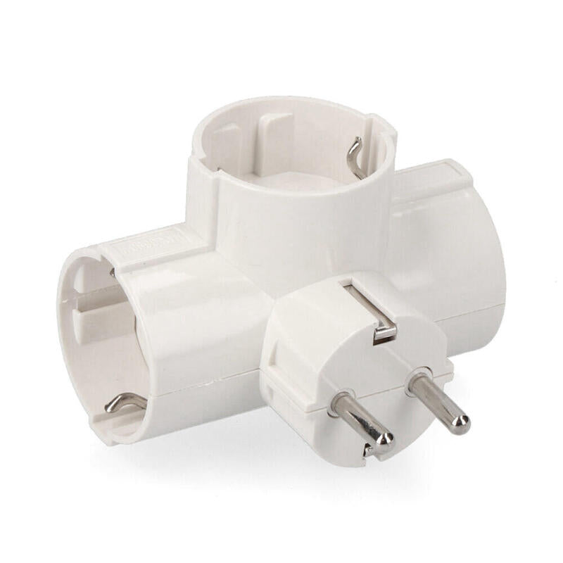 Pack De 10 Unidades - Clavija Triple 2p+T, 16a 250v~ Entrada Lateral, Blanco (Retractilado)