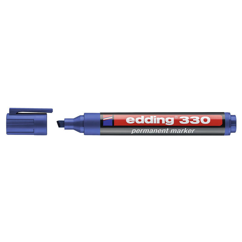 Pack De 10 Unidades Edding 330 Rotulador Permanente Punta Biselada - Trazo Entre 1 Y 5 Mm. - Tinta Casi Inodora - Capuchon Con Clip - Secado Rapido - Color Azul