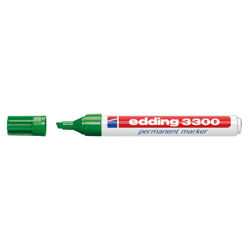Pack De 10 Unidades Edding 3300 Rotulador Permanente Punta Biselada - Trazo Entre 1 Y 5 Mm. - Tinta Casi Inodora - Secado Rapido - Color Verde