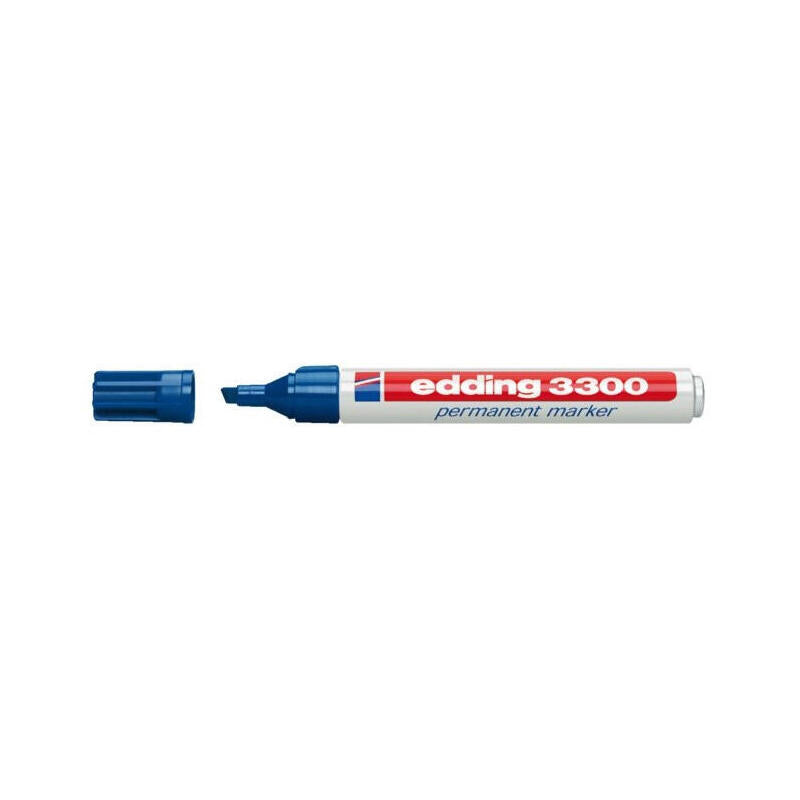 Pack De 10 Unidades Edding 3300 Rotulador Permanente Punta Biselada - Trazo Entre 1 Y 5 Mm. - Tinta Casi Inodora - Secado Rapido - Color Azul