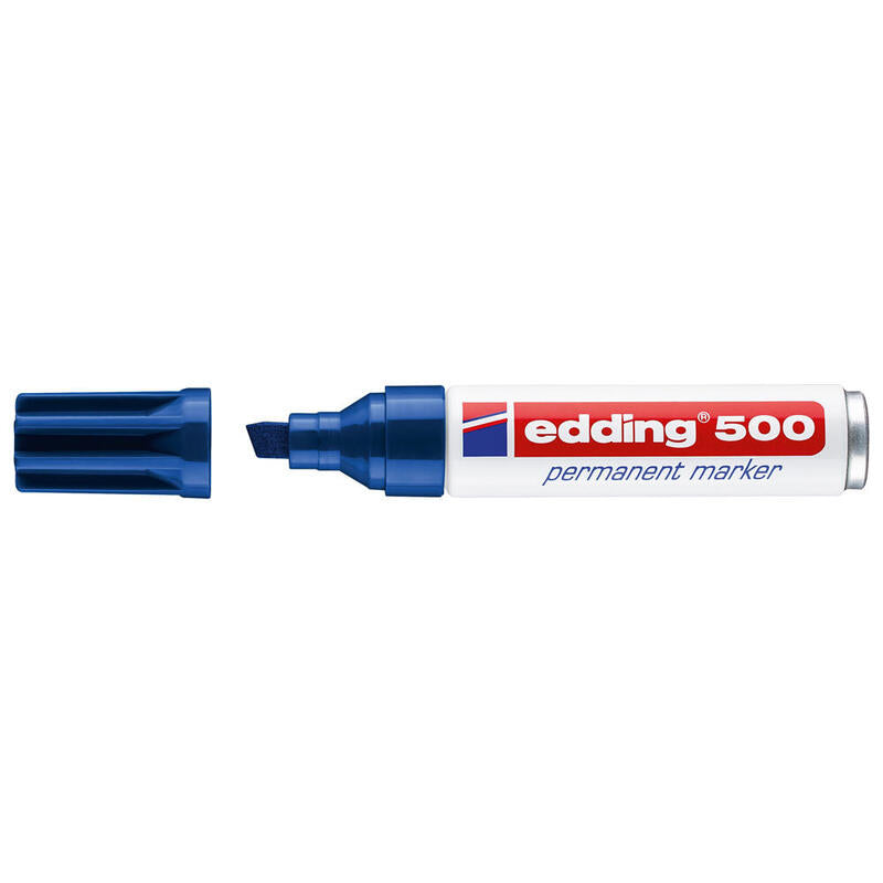 Pack De 10 Unidades Edding 500 Rotulador Permanente Punta Biselada - Trazo Entre 2 Y 7 Mm. - Recargable - Secado Instantaneo - Color Azul
