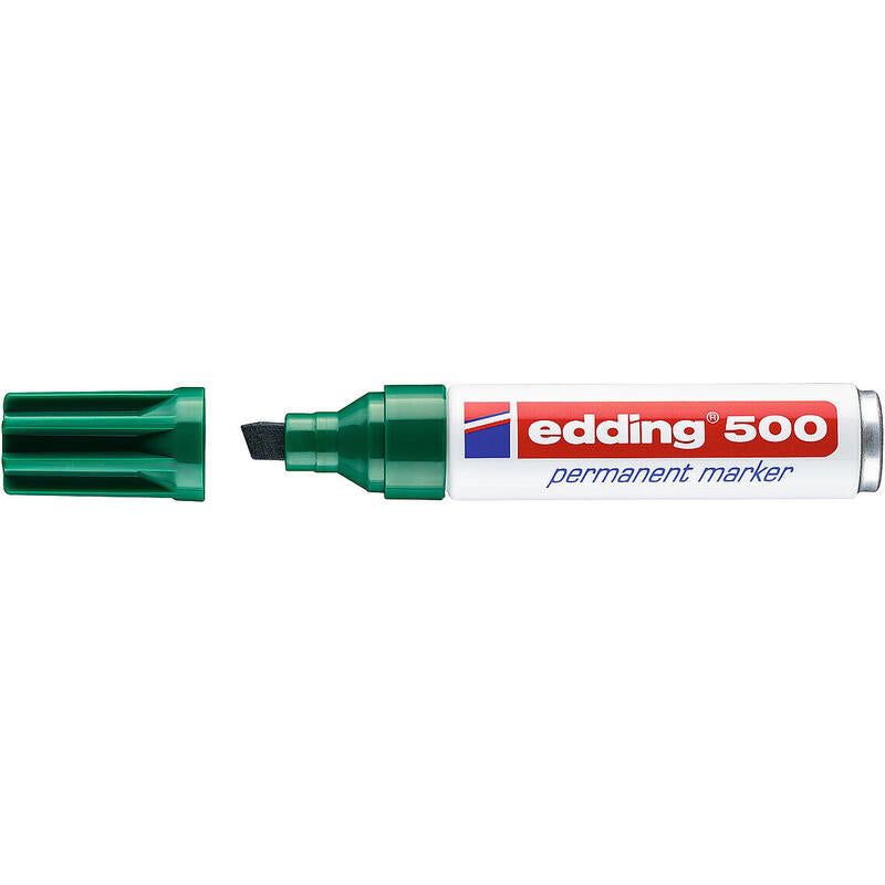 Pack De 10 Unidades Edding 500 Rotulador Permanente Punta Biselada - Trazo Entre 2 Y 7 Mm. - Recargable - Secado Instantaneo - Color Verde