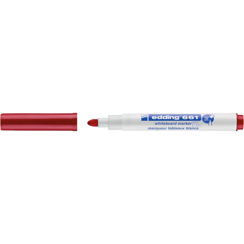 Pack De 10 Unidades Edding 661 Rotulador Para Pizarra Blanca - Punta Redonda - Trazo Entre 1 Y 2 Mm. - Tinta Pigmentada - Borrable En Seco - Color Rojo