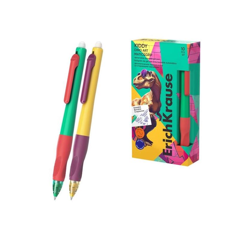Pack De 10 Unidades Erichkrause Kiddy Matic And Grip Dino Art Boligrafo Borrable - Modelos Surtidos - Trazo 0.4mm -