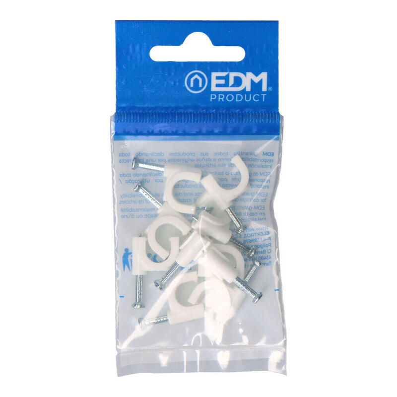 Pack De 10 Unidades - Grapa Blanca Cable Manguera Tubular 2x4mm N°9 (Blister 10 Unid.) Edm