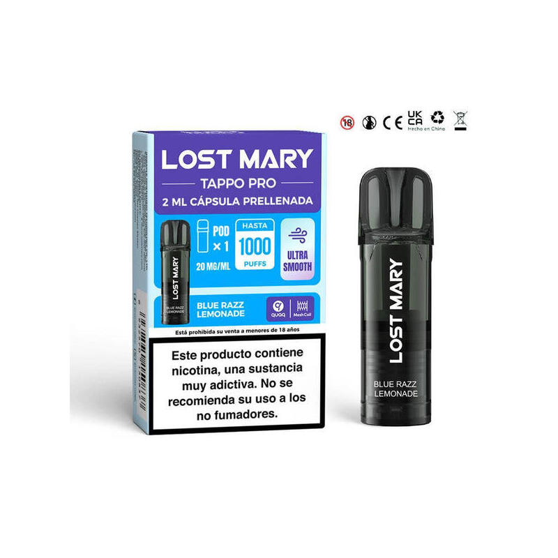 Pack De 10 Unidades Lost Mary Tappo Pro 2mlx1 2% Blue Razz Lemonade