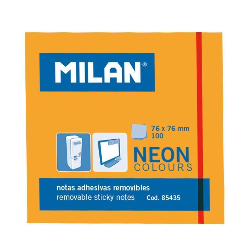 Pack De 10 Unidades Milan Bloc Notas Adhesivas 100 Hojas 76x76mm Naranja Neón