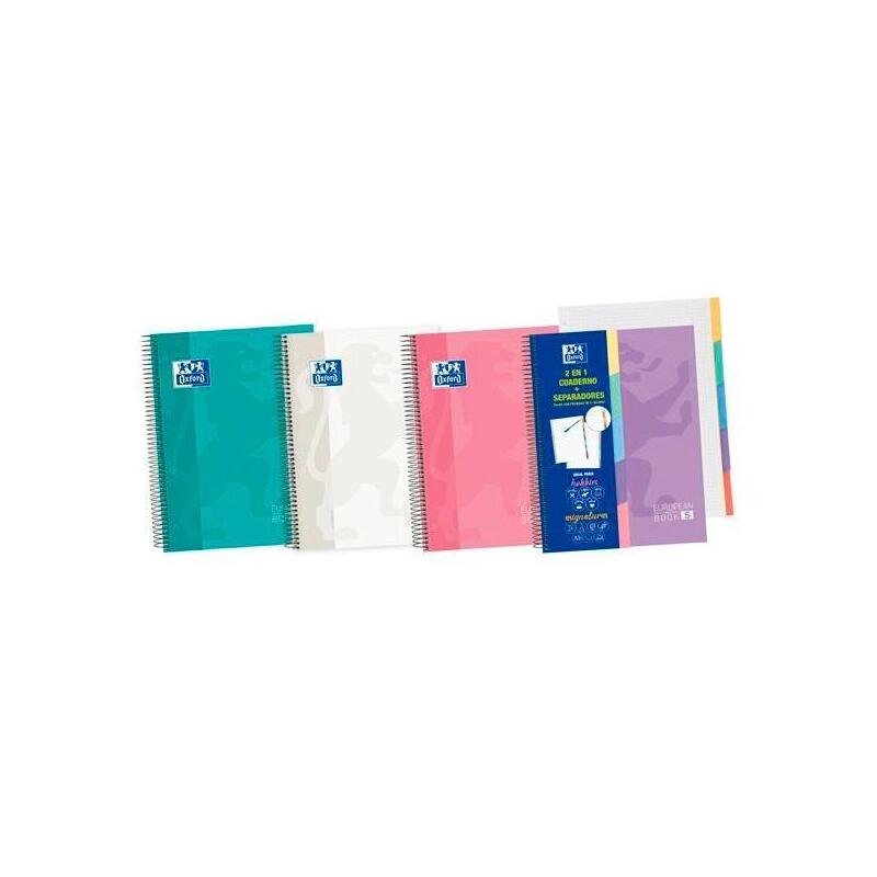 Pack De 10 Unidades Oxford Cuaderno Europeanbook 5 Classic Pestañas Microperforado 100h A5+ 5x5 5 T/Extradura  C/Surtidos Pastel