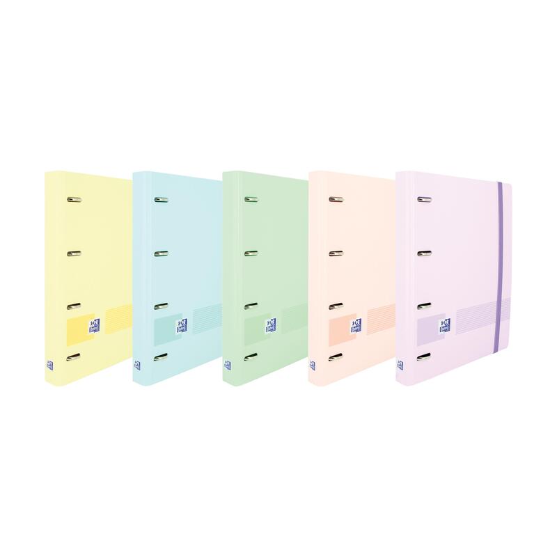 Pack De 10 Unidades Oxford Europeanbinder Live & Go Carpeta De 4 Anillas Formato A4+ Con Recambio Cuadriculado 5x5mm Y 4 Taladros - Tapa De Plastico Resistente - Cierre Con Goma Elastica - Colores Surtidos Pastel