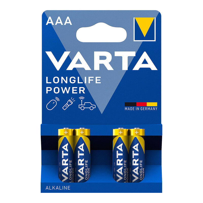 Pack De 10 Unidades - Pila Varta Alkalina Longlife Power Aaa - Lr03 (Blister 4 Unid.) Ø10,5x44,5mm