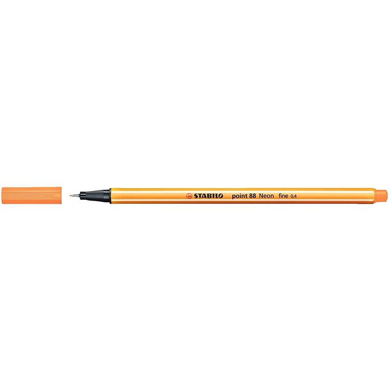 Pack De 10 Unidades Stabilo Point 88 Rotulador De Punta Fina De Fibra - Trazo De 0.4 Mm - Tinta Con Base De Agua - Color Naranja Neon
