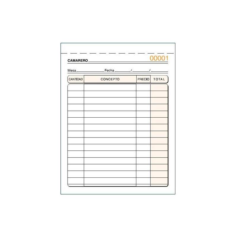 Pack De 10 Unidades Talonario Camareros Octavo Natural Sin Copia