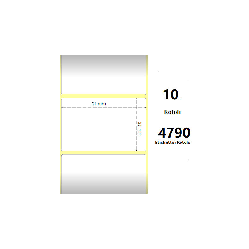 Pack De 10 Unidades White 51x32mm 4790 Et/Rotolo Z-1000d 2x1.3x3 Core 10 Rolls