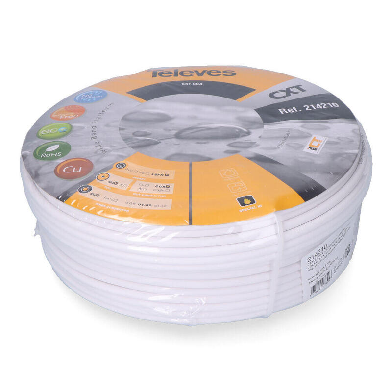Pack De 100 Unidades - Cable Coaxial Apantallado Cobre Televes Euro/Mts (Bobina Ø270x136mm)