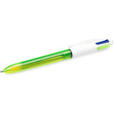 Pack De 12 Unidades Bic 4 Colours Fluo Boligrafo De Bola Retractil - Punta Media De 1.0mm - Tinta Con Base De Aceite - Tinta De Colores: Negro, Azul, Rojo Y Amarillo Fluorescente