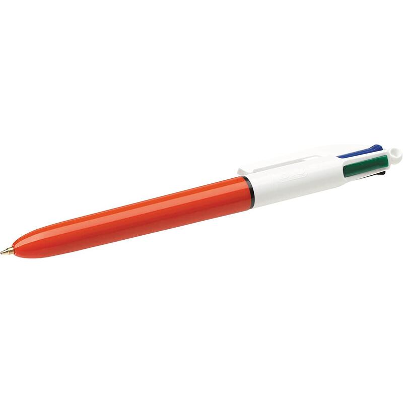 Pack De 12 Unidades Bic 4 Colours Original Fine Boligrafo De Bola Retractil - Punta De 0.8mm - Trazo De 0.36mm - Tinta Con Base De Aceite - Cuerpo Natanja/Blanco - 4 Colores