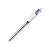 Pack De 12 Unidades Bic 4 Colours Shine Boligrafo De Bola Retractil - Punta De 1mm - Trazo De 0.4mm - Tinta Con Base De Aceite - Cuerpo Plata/Blanco - 4 Colores
