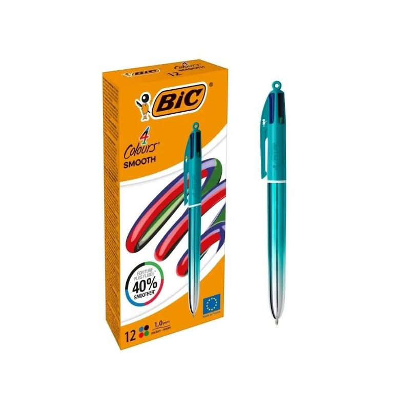 Pack De 12 Unidades Bic 4 Colours Smooth Gradient Verde Boligrafo De Bola Retractil - Punta Media De 1.0mm - Escritura