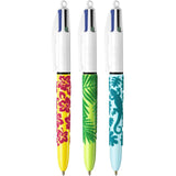 Pack De 12 Unidades Bic 4 Colours Velours Boligrafo De Bola Retractil - Punta Media De 1.0 Mm - Tinta Con Base De Aceite - Diseño Jungla