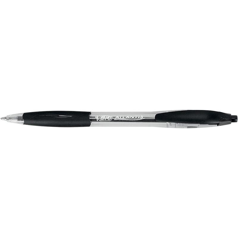 Pack De 12 Unidades Bic Atlantis Classic Boligrafo Retractil - Punta De 1mm - Cuerpo Transparente Con Grip - Color Negro
