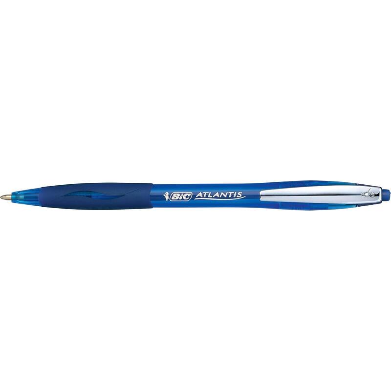 Pack De 12 Unidades Bic Atlantis Soft Boligrafo Retractil Con Clip Metalico - Punta De 1mm - Cuerpo Transparente Con Grip - Color Azul