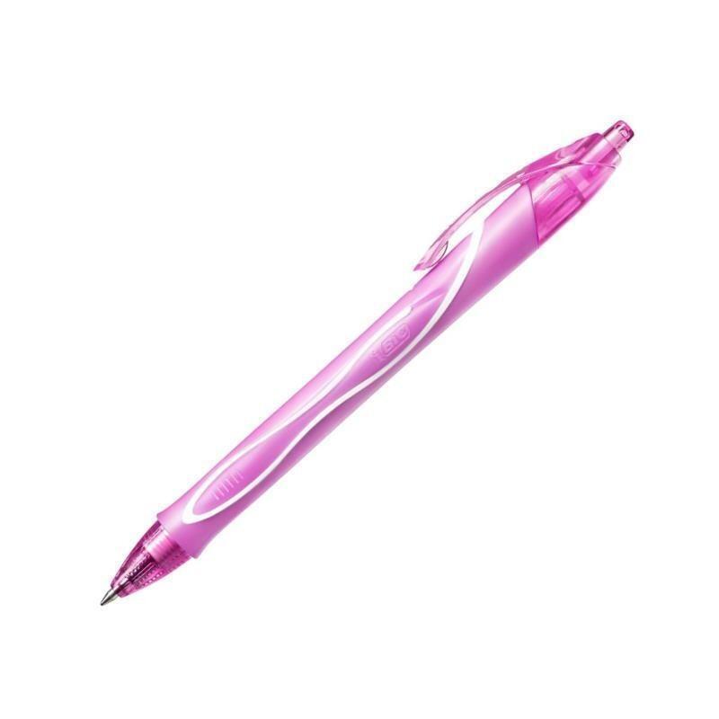 Pack De 12 Unidades Bic Gel-Ocity Quick Dry Boligrafo Retractil - Punta Media De 0.7mm - Tinta De Gel - Secado Ultra Rapido - No Mancha El Papel - Color Rosa