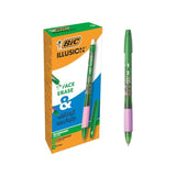 Pack De 12 Unidades Bic Illusions Boligrafo Borrable - Punta Media De 0.7mm - Grip De Goma - Recargable - Verde