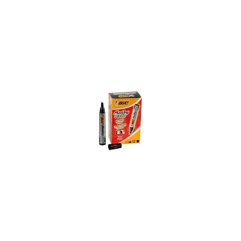 Pack De 12 Unidades Bic Marking 2300 Rotulador Permanente - Punta Biselada - Trazo 3,1 - 5,3mm - Tinta Con Base De Alcohol - Secado Rapido - Color Negro