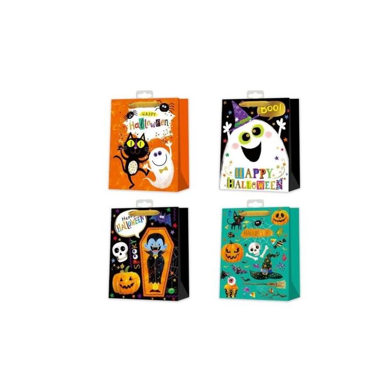 Pack De 12 Unidades Bismark Bolsa De Papel Halloween Con Foil - Asas De Lazo - 4 Diseã±Os Aleatorios