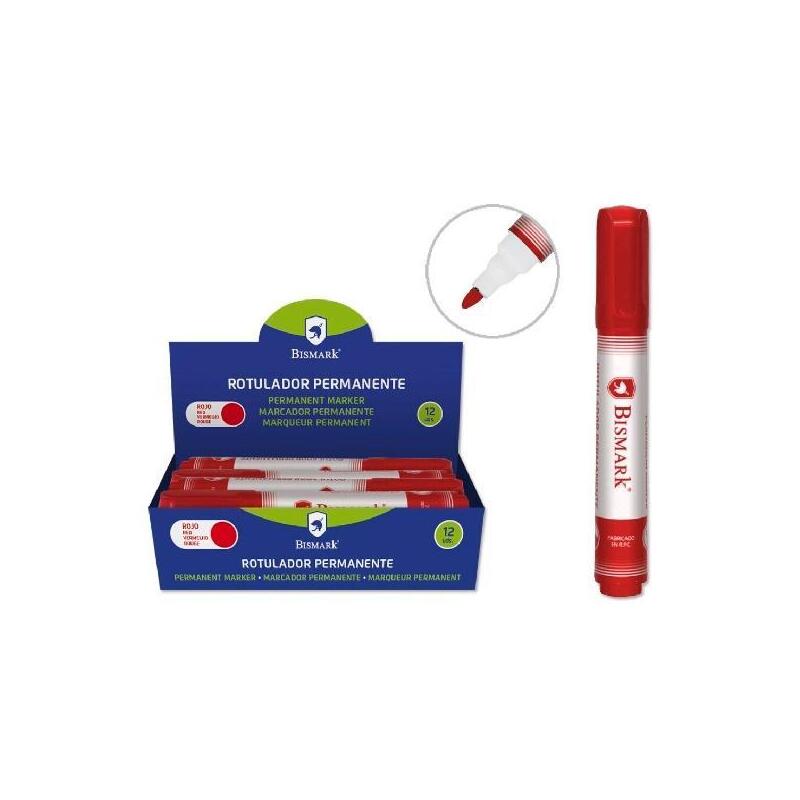 Pack De 12 Unidades Bismark Rotulador Permanente Punta Cónica 1,5mm Rojo