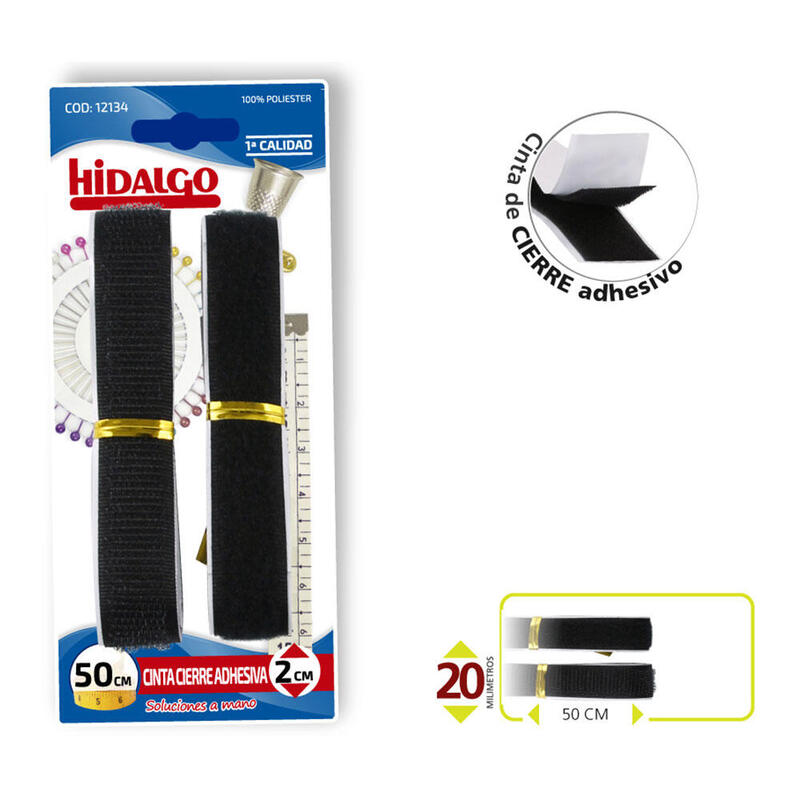 Pack De 12 Unidades - Blister Cinta Cierre Adhesivo 2x50 Cm Negro Hidalgo