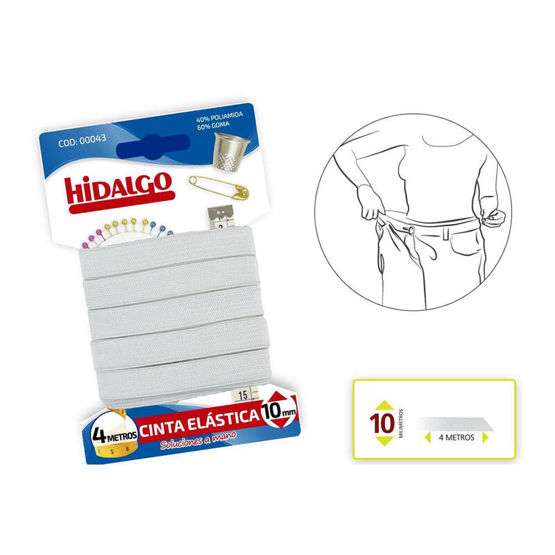 Pack De 12 Unidades - Blister Cinta Elástica 10mmx4mts.Blanco Hidalgo