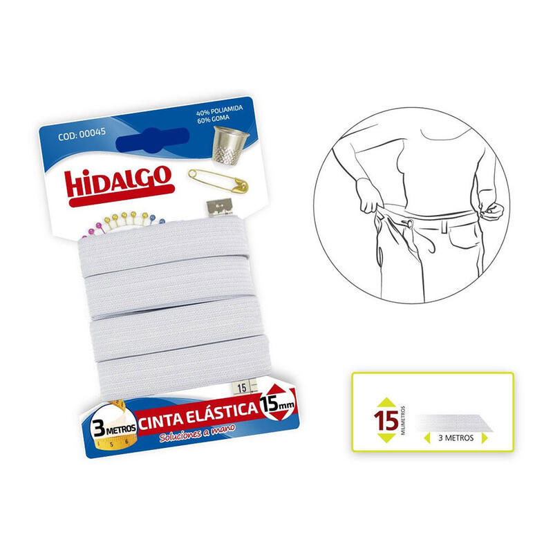 Pack De 12 Unidades - Blister Cinta Elástica 15mmx3mts.Blanco Hidalgo