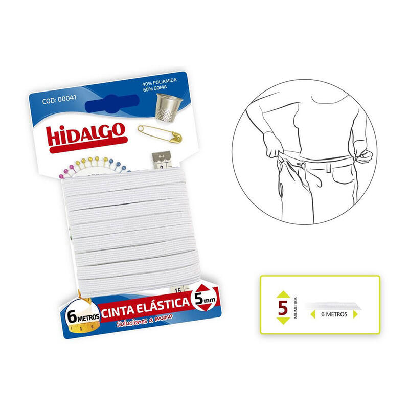 Pack De 12 Unidades - Blister Cinta Elástica 5mmx6mts.Blanco Hidalgo