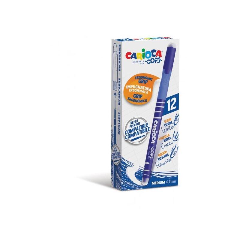 Pack De 12 Unidades Carioca Oops Boligrafos Borrables - Termo Sensible - Empuñadura Ergonomica Triangular - Punta Ø