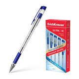 Pack De 12 Unidades Erichkrause Boligrafo Ultra-30 - Recargable Con Punta Fina Fine Tip - Cuerpo Transparente Con Agarre De Goma - Tinta De Secado Rapido - Color Azul