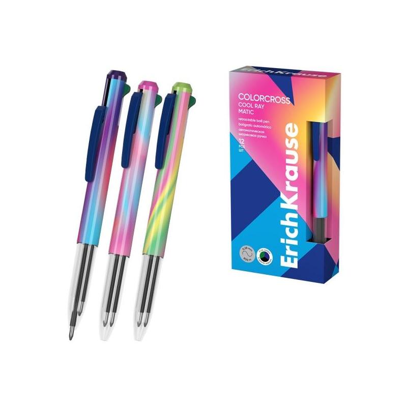 Pack De 12 Unidades Erichkrause Colorcross Matic Cool Ray Boligrafo 3 En 1 - Punta De 0.7mm - Tinta Azul - Tinta Negra