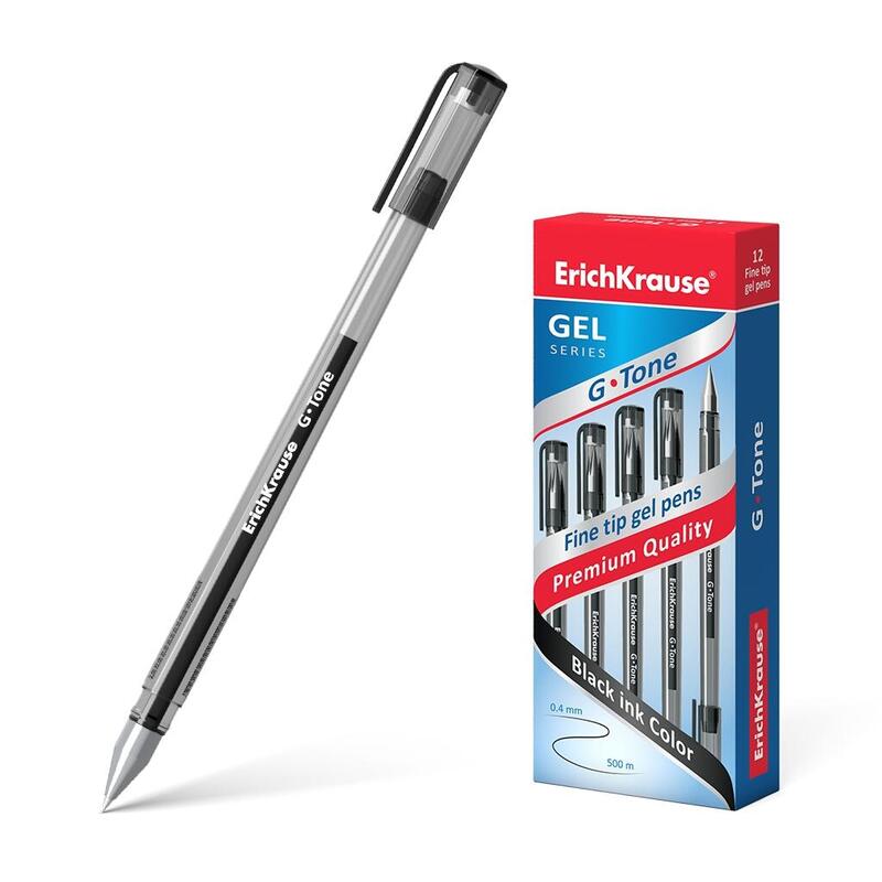 Pack De 12 Unidades Erichkrause G-Tone Boligrafo De Gel - Cuerpo Translucido Con Grip Perfilado Triangular - Punta De 0,5mm - Tinta De Gel De Secado Rapido - Color Negro